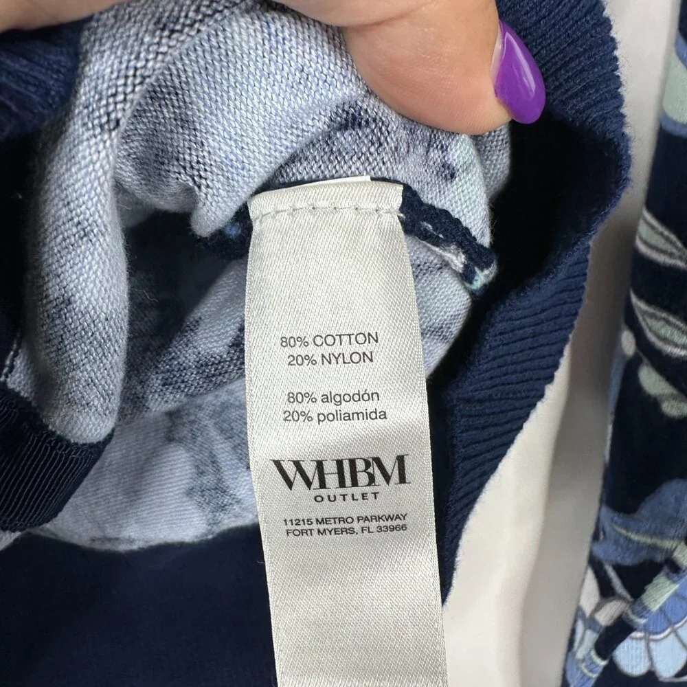 NWT White House Black Market Snap Cardigan Jacobean Bliss Twilight Navy #WHBM31